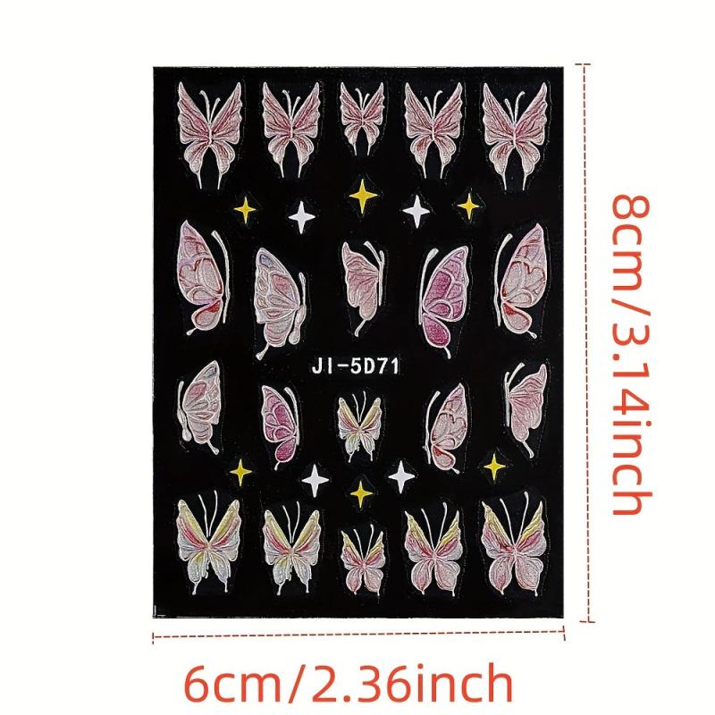 5D Embossed Butterfly Nail Art Stickers - 4 Sheets