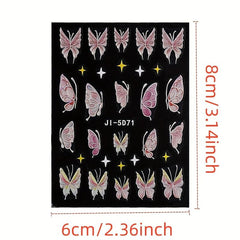 5D Embossed Butterfly Nail Art Stickers - 4 Sheets