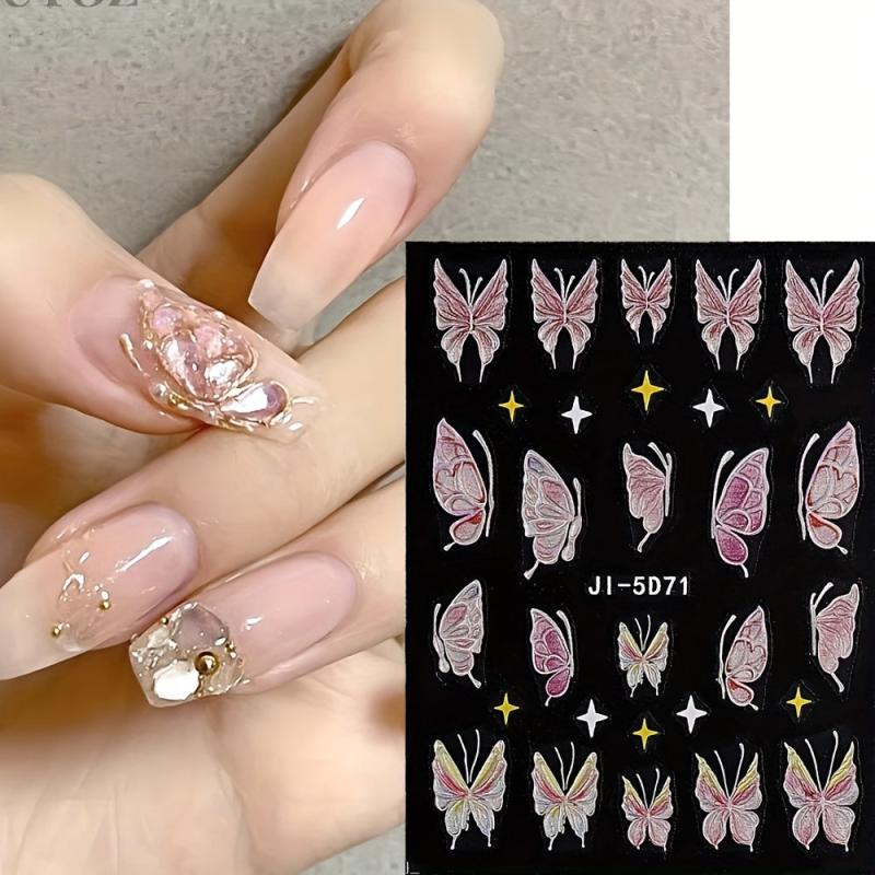 5D Embossed Butterfly Nail Art Stickers - 4 Sheets