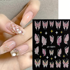 5D Embossed Butterfly Nail Art Stickers - 4 Sheets