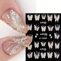 5D Embossed Butterfly Nail Art Stickers - 4 Sheets