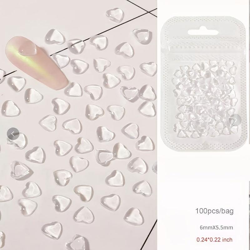 100 Pcs Heart Nail Art Charms Rhinestones DIY Manicure Decoration