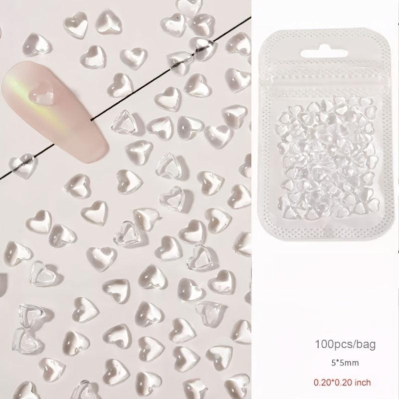 100 Pcs Heart Nail Art Charms Rhinestones DIY Manicure Decoration