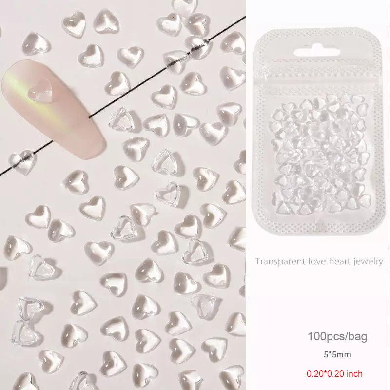 100 Pcs Heart Nail Art Charms Rhinestones DIY Manicure Decoration