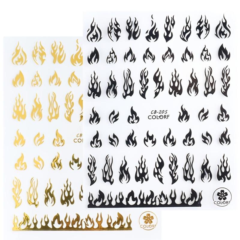 3D Flame Nail Stickers Golden Decals DIY Nail Art Decor