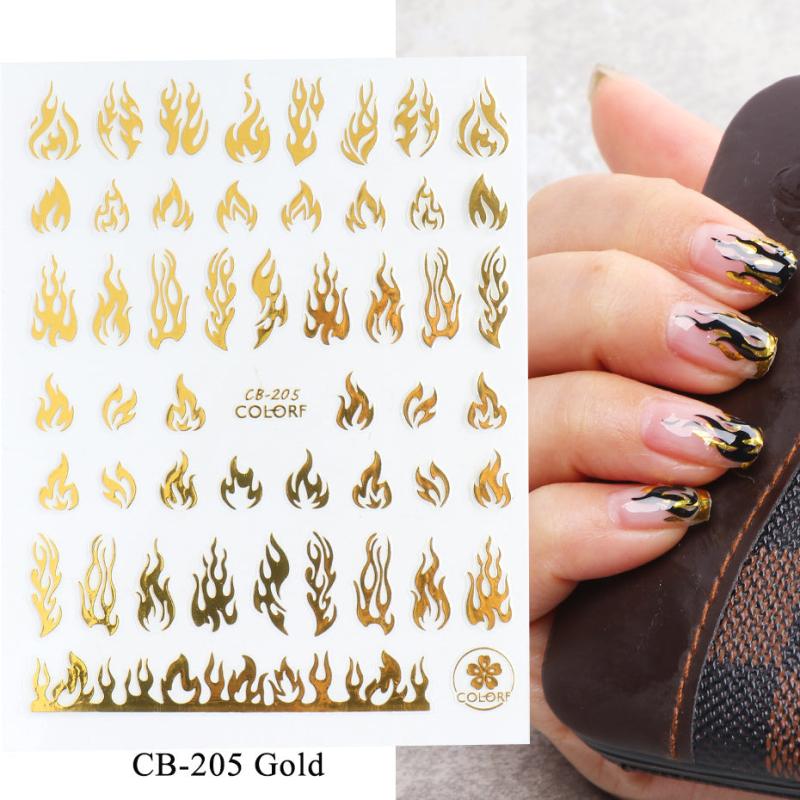 3D Flame Nail Stickers Golden Decals DIY Nail Art Decor