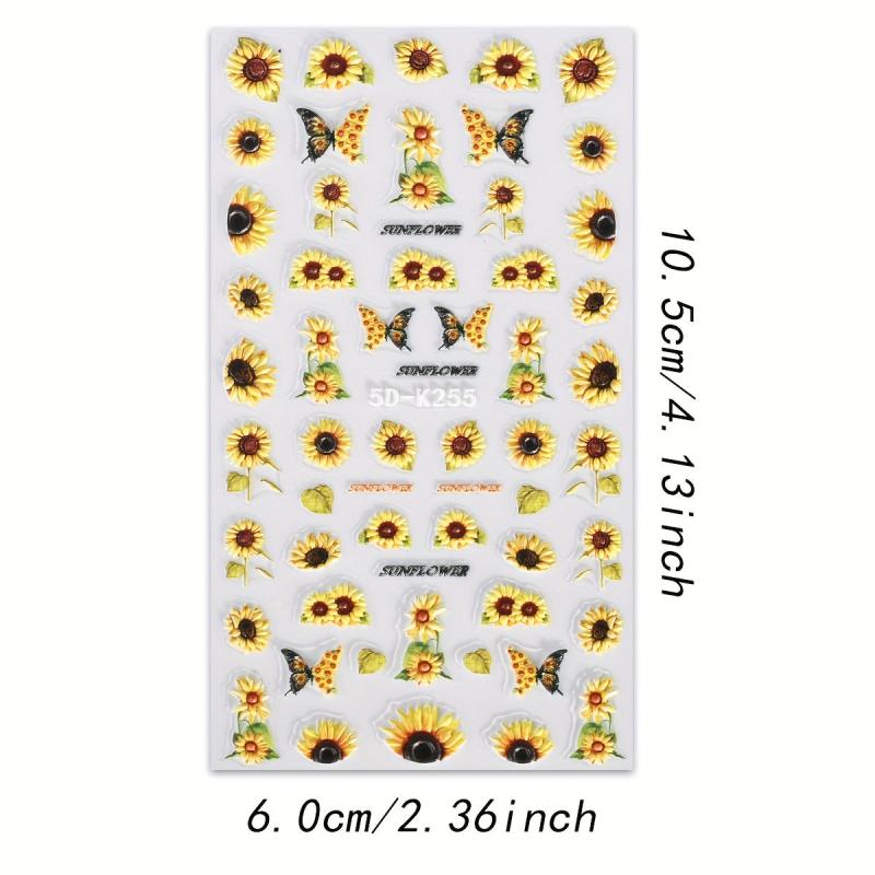 3D Sun Flower Nail Art Stickers Decals 2 Sheets Self Adhesive Nail Supplies