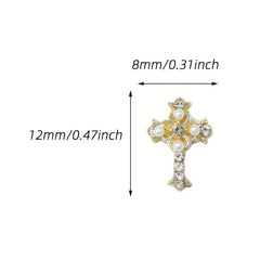5pcs Cross Nail Art Charms With Rhinestones And Pearls