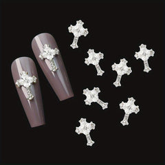 5pcs Cross Nail Art Charms With Rhinestones And Pearls