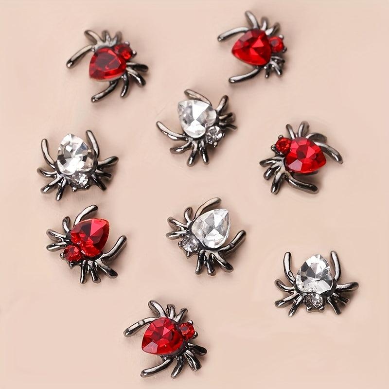 10pcs Red Spider Nail Art Charms With Rhinestones Crystal Gem