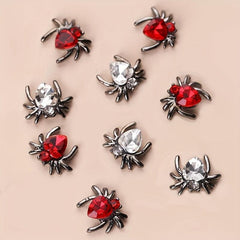 10pcs Red Spider Nail Art Charms With Rhinestones Crystal Gem