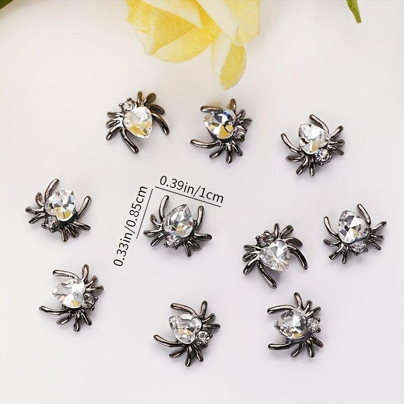 10pcs Red Spider Nail Art Charms With Rhinestones Crystal Gem