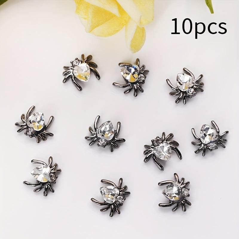 10pcs Red Spider Nail Art Charms With Rhinestones Crystal Gem