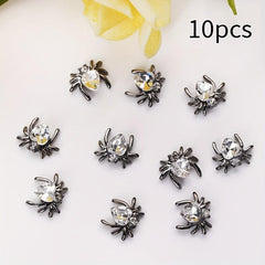 10pcs Red Spider Nail Art Charms With Rhinestones Crystal Gem