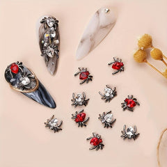 10pcs Red Spider Nail Art Charms With Rhinestones Crystal Gem