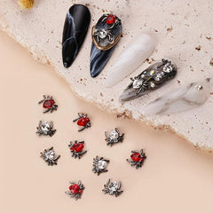 10pcs Red Spider Nail Art Charms With Rhinestones Crystal Gem