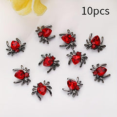 10pcs Red Spider Nail Art Charms With Rhinestones Crystal Gem
