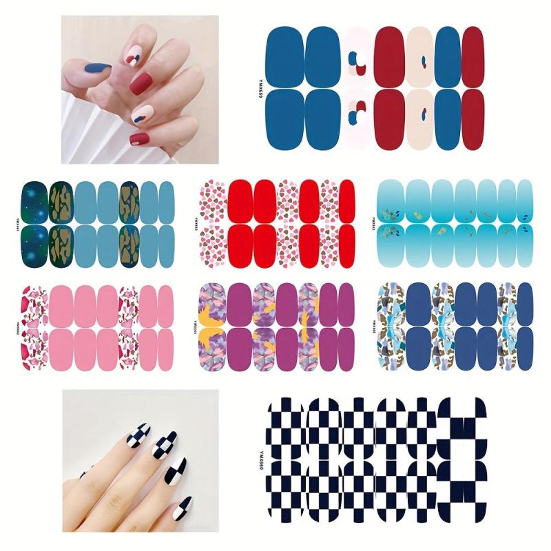 Waterproof Nail Polish Stickers Full Cover Nail Decal Strips 8 Sheet