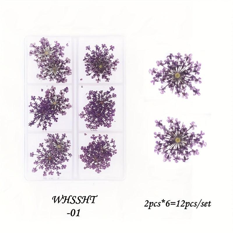 6 Grid Dried Flower Nail Art Charms - 3D Nail Accessories