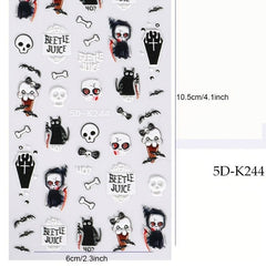 4pcs 5D Halloween Nail Art Stickers Skull Ghost Spider Bat Decals Self Adhesive