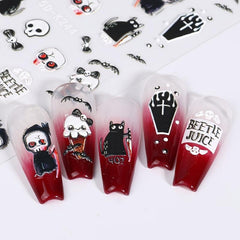4pcs 5D Halloween Nail Art Stickers Skull Ghost Spider Bat Decals Self Adhesive