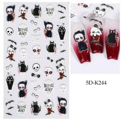 4pcs 5D Halloween Nail Art Stickers Skull Ghost Spider Bat Decals Self Adhesive