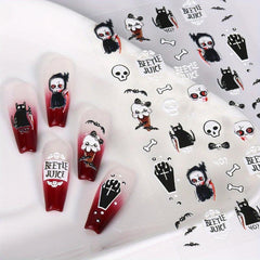 4pcs 5D Halloween Nail Art Stickers Skull Ghost Spider Bat Decals Self Adhesive