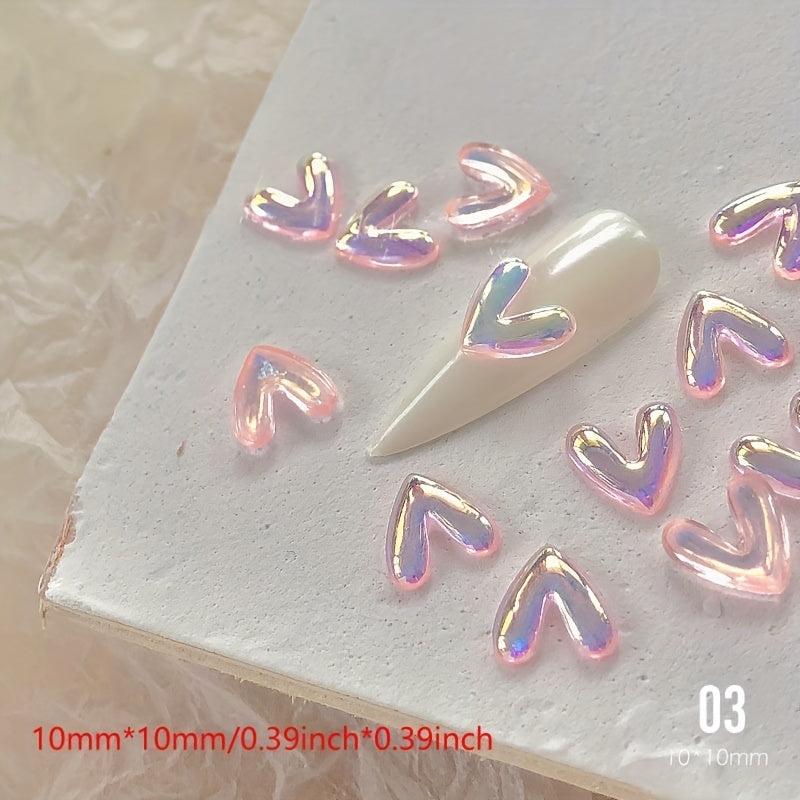 50pcs 3D Aurora Love Hearts Nail Gems