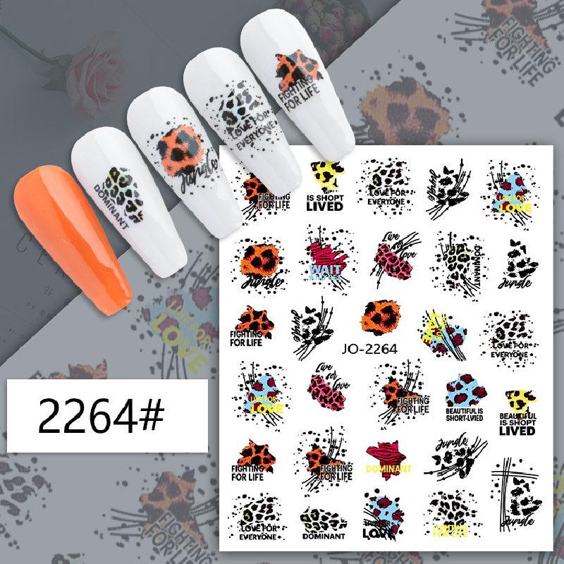 Leopard Print Nail Art Sticker Set - 15pcs with Tweezers, File & Pusher