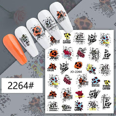 Leopard Print Nail Art Sticker Set - 15pcs with Tweezers, File & Pusher