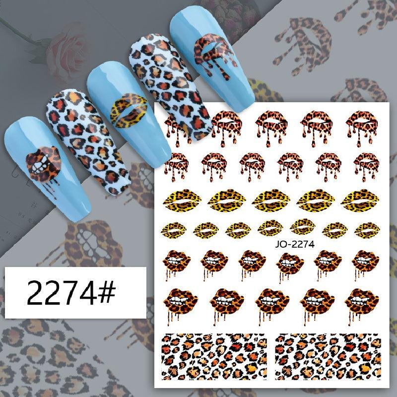 Leopard Print Nail Art Sticker Set - 15pcs with Tweezers, File & Pusher