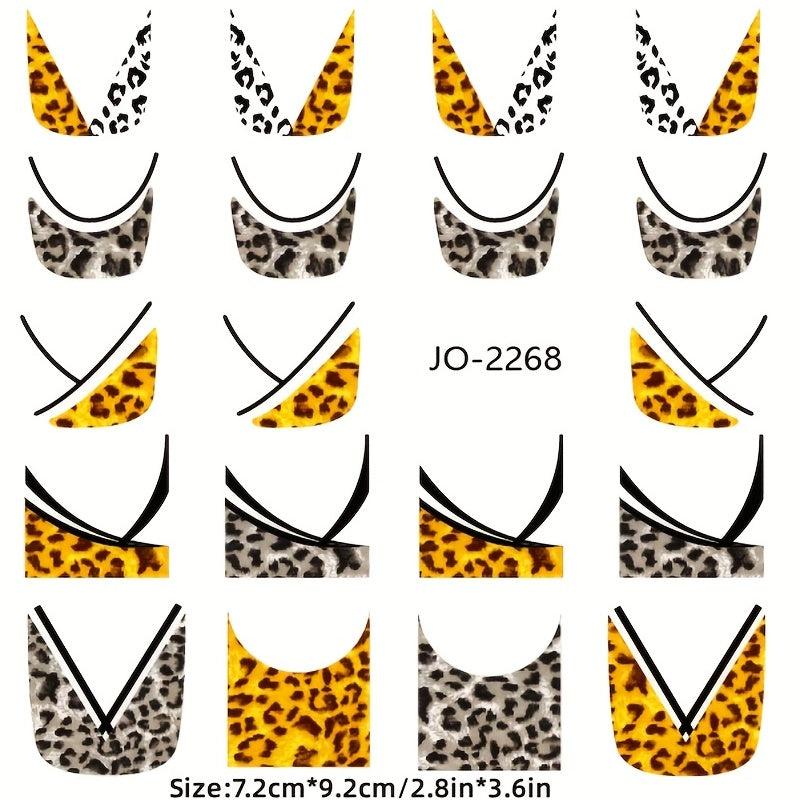 Leopard Print Nail Art Sticker Set - 15pcs with Tweezers, File & Pusher