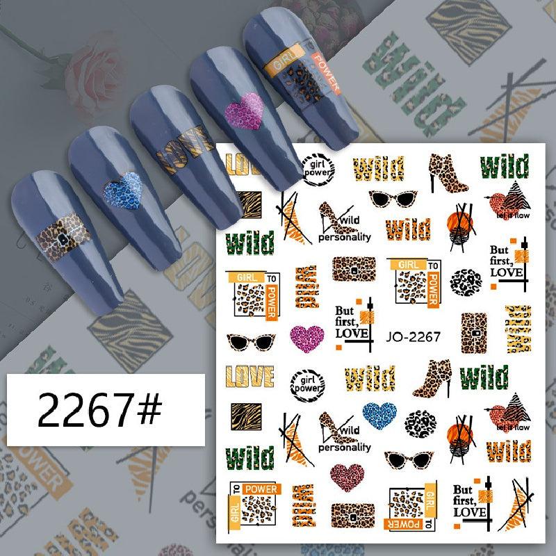 Leopard Print Nail Art Sticker Set - 15pcs with Tweezers, File & Pusher