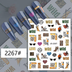 Leopard Print Nail Art Sticker Set - 15pcs with Tweezers, File & Pusher