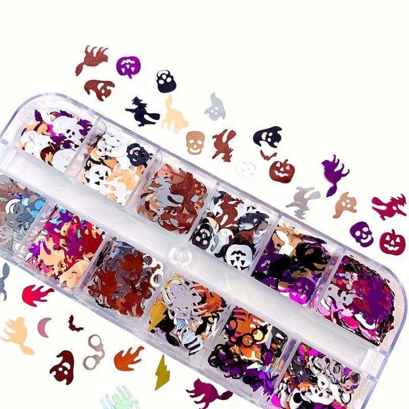 Halloween Nail Glitter Sequins 3D Holographic Pumpkin Witch Spider