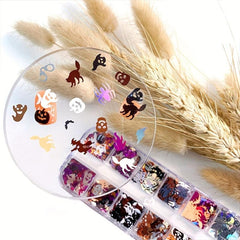 Halloween Nail Glitter Sequins 3D Holographic Pumpkin Witch Spider