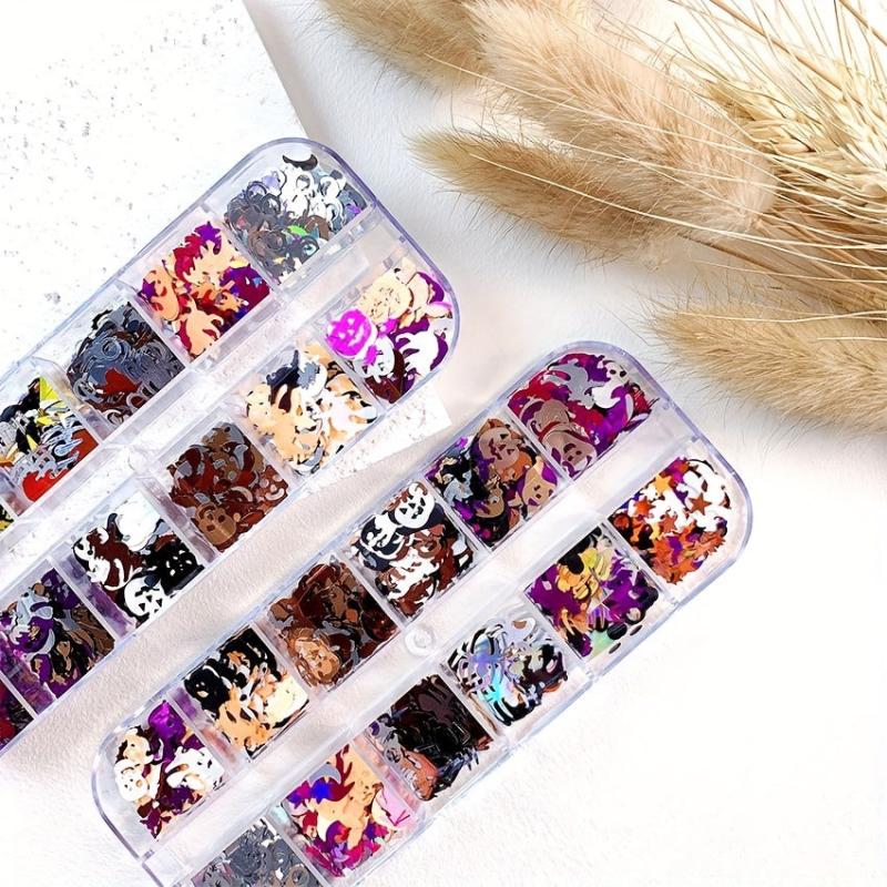 Halloween Nail Glitter Sequins 3D Holographic Pumpkin Witch Spider