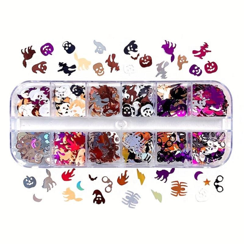Halloween Nail Glitter Sequins 3D Holographic Pumpkin Witch Spider