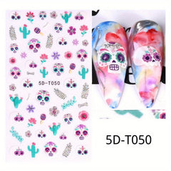 5D Silvery Skull Rose Flower Nail Stickers