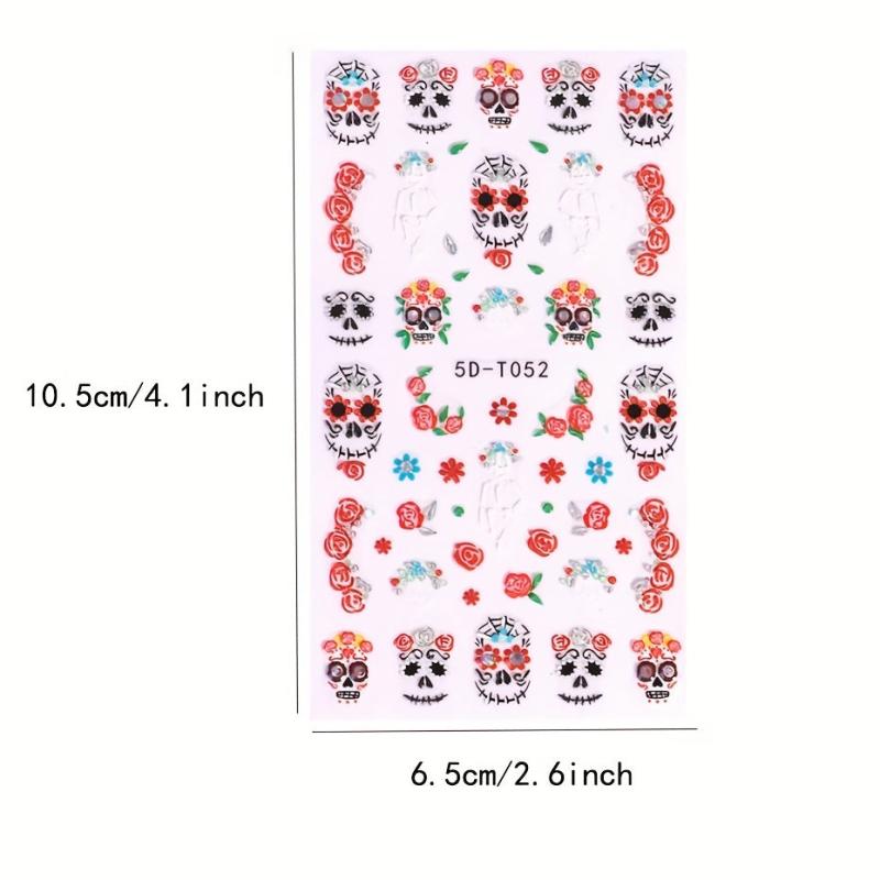 5D Silvery Skull Rose Flower Nail Stickers