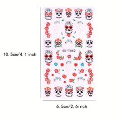 5D Silvery Skull Rose Flower Nail Stickers
