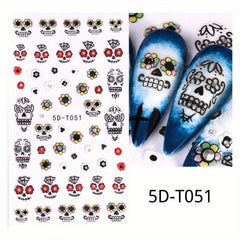 5D Silvery Skull Rose Flower Nail Stickers