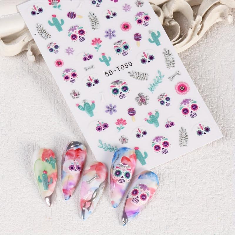 5D Silvery Skull Rose Flower Nail Stickers