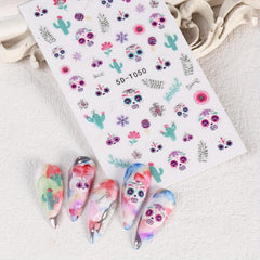 5D Silvery Skull Rose Flower Nail Stickers