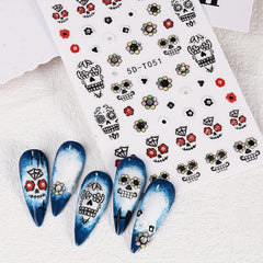 5D Silvery Skull Rose Flower Nail Stickers