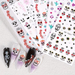 5D Silvery Skull Rose Flower Nail Stickers