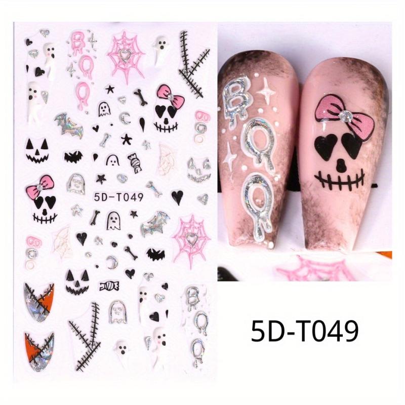5D Silvery Skull Rose Flower Nail Stickers