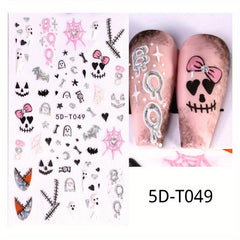 5D Silvery Skull Rose Flower Nail Stickers