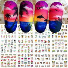 12PCS Nail Transfer Stickers Summer Nail Art Decoration
