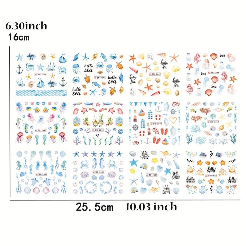 12PCS Nail Transfer Stickers Summer Nail Art Decoration